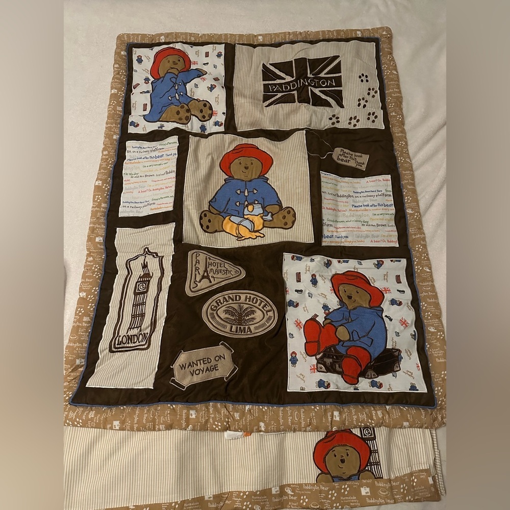 Paddington Bear Reversible Baby Quilt Comforter, Sheet & Bedskirt Bed Crib Set - Picture 2 of 9